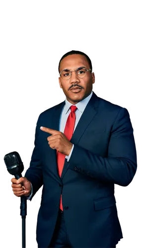 Martin Luther King Jr., male, African American, 30s, charismatic leader, Afro hair, glasses, suit, tie, microphone, inspirational speech, strong facial expression, serious eyes, determined look, stand