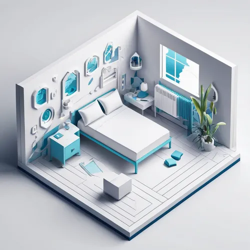 Imagine a pristine white background with a hint of mystery.,smart home,smarthome,home automation,isometric,office icons,working space,office automation,control center,modern office,computer room,smart