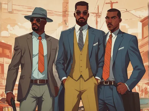 gentleman icons,businessmen,business men,three kings,black businessman,suits,mafia,suit of spades,a black man on a suit,game illustration,men's suit,african businessman,spy visual,three wise men,men clothes,business icons,the men,harlem,black professional,business,Conceptual Art,Fantasy,Fantasy 09