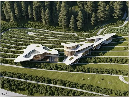 Location: On a hill.

Concept: The building should appear as though it is emerging from the hill, which is represented in white.

Design Elements:

Shape Transition: The structure should transition fr