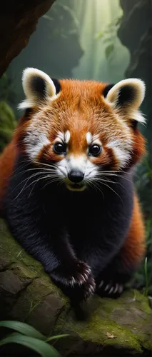 Imagine you're a lesser panda exploring a mysterious cave filled with hidden treasures.,red panda,north american raccoon,ring-tailed,raccoon,mustelid,coatimundi,cute animal,madagascar,bongo,anthropomo