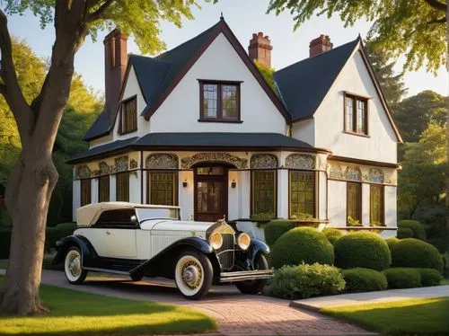 landaulet,amstutz,house painting,rolls royce 1926,dreamhouse,antique car,ghibli,packard 8,belair,vintage car,victorian house,edwardian,old model t-ford,old victorian,country house,beautiful home,packard,maplecroft,country cottage,victorian,Illustration,Black and White,Black and White 26