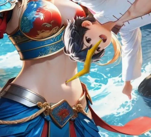 一到闪电，动漫风格,nami,kos,navel,tiber riven,hamearis lucina,elza,athena,mergus,kinara,cropped image,mar,the sea maid,birds of the sea,monsoon banner,playmat,ashitaba,nero claudius,sea,tamaris,dive dee