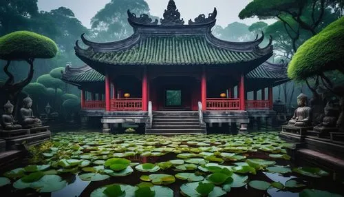 lotus pond,water lotus,asian architecture,lotus on pond,lily pond,shaoming,qibao,buddhist temple,haiyuan,qingcheng,sanshui,stone lotus,water palace,vietnam,lotus plants,chengdu,zhongchen,jinchuan,hezhou,wuyuan,Illustration,Realistic Fantasy,Realistic Fantasy 16