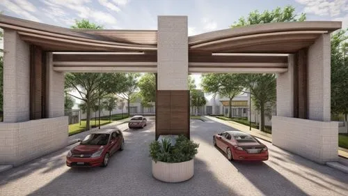 Cancel the arches in the ceiling and replace them with a straight slab,carports,carport,residencial,pergola,3d rendering,parking lot under construction,underground garage,pergolas,landscape design syd