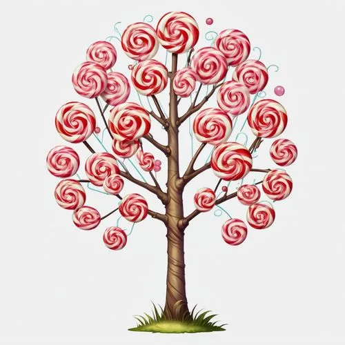 2d front sprite of a lollipop tree, transparent background,a candy tree with spirals on the nches,penny tree,strawberry tree,flourishing tree,cardstock tree,bacon tree,jaggery tree,Illustration,Abstra