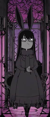 gray hare,deco bunny,dark gothic mood,crow queen,witch house,rabbit,louise,cynthia (subgenus),goth,goth like,angelica,moonstuck,gothic dress,bunny,hare window,the witch,fantasia,a dark room,arbitrary confinement,goth woman,Illustration,Realistic Fantasy,Realistic Fantasy 46