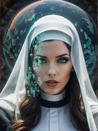 sci fiction illustration,nun,the prophet mary,image manipulation,divine healing energy,priestess,nuns,priest,aquanaut,the sea maid,photomanipulation,pilgrim,veil,the nun,icon magnifying,digital compositing,aquarius,photoshop manipulation,carmelite order,photo manipulation,Photography,Artistic Photography,Artistic Photography 07