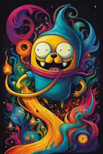 abstract cartoon art,psychedelic art,glob urs,pac-man,rimy,neon ghosts,wooser,pacman,extraterrestrial,bart owl,cuthulu,dahl,exploding head,knuffig,cmyk,spacefill,acid,polyp,grafitty,psychedelic,Illustration,Realistic Fantasy,Realistic Fantasy 34