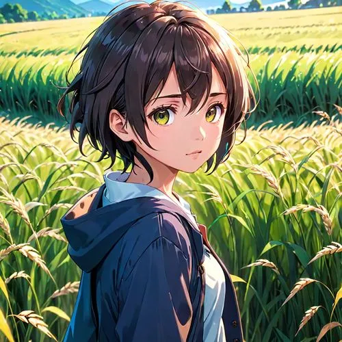 yamada's rice fields,corn field,wheat field,rye in barley field,farm background,wheat fields,Anime,Anime,Realistic