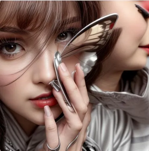 doll looking in mirror,applying make-up,eyes makeup,mirrormask,make up,cosmetic products