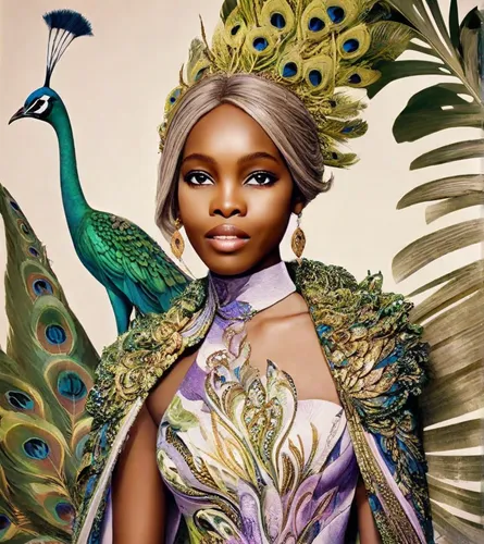 african woman,bird of paradise,nigeria woman,tiana,fantasy portrait,african art,fashion illustration,african american woman,fantasy art,fairy peacock,queen of liberty,fairy queen,peacock,flower and bird illustration,fantasy woman,black woman,mother earth,beautiful african american women,fantasia,bird bird-of-prey