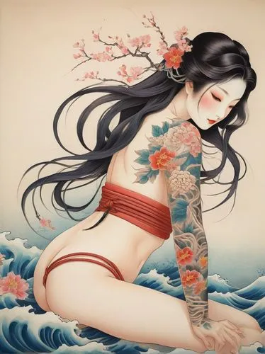 japanese art,hoshihananomia,geisha girl,japanese waves,oiran,oriental girl,Photography,Documentary Photography,Documentary Photography 01