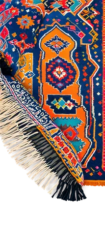 Colorful rug, Moroccan-inspired patterns, soft plush material, intricate geometric design, vibrant colors, fringed edges, rolled up corners, lying on floor, warm lighting, shallow depth of field, 3/4 