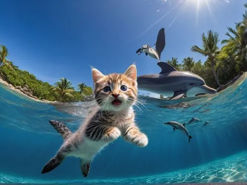 plongeon,underwater world,animal photography,sea life underwater,cat on a blue background,aquatic life,Photography,General,Natural