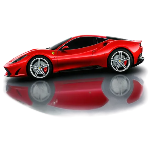 Ferrari car, sports car, red body, shiny metallic paint, sleek design, low-angle shot, racing stripe, black wheels, silver rims, aggressive headlights, luxurious interior, leather seats, steering whee