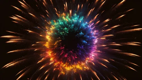 multi color Firework explosion, fire, water, element, crystal see through solar system galaxy black hole, magical symbol, black backdrop,fireworks background,fireworks art,supernova,netburst,pyrotechn