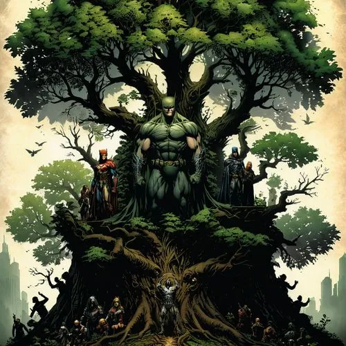 darkstalkers,cernunnos,tree of life,groot super hero,yggdrasil,treepeople,skaar,background ivy,oak tree,groot,baobabs,mignola,outworld,hunter's stand,oddworld,druidism,paizo,shadowpact,oak,the roots of trees,Illustration,American Style,American Style 02