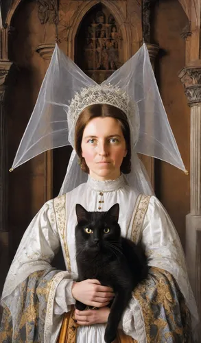 gothic portrait,victorian lady,cat european,victorian style,cat sparrow,victorian fashion,girl in a historic way,cat image,romantic portrait,the victorian era,elizabeth nesbit,napoleon cat,overskirt,domestic cat,portrait of christi,cat portrait,vintage cat,stepmother,the hat of the woman,pet black,Photography,Natural