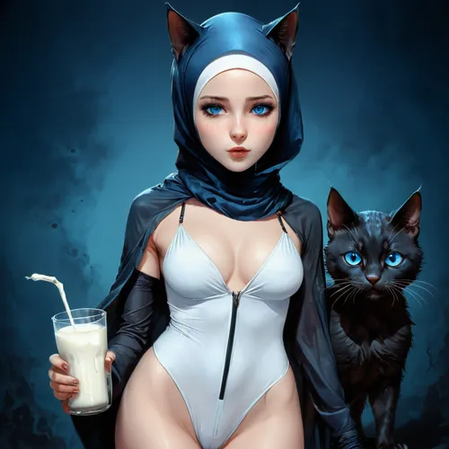 hijab,small Swinsuit,Girl,Blue eyes,open mouth, milk,ayran,milk shake,drinking milk,glass of milk,cat coffee,milk,milk pitcher,sugar milk,milkshake,cow's milk,catwoman,milkmaid,milk cow,milk utilizati