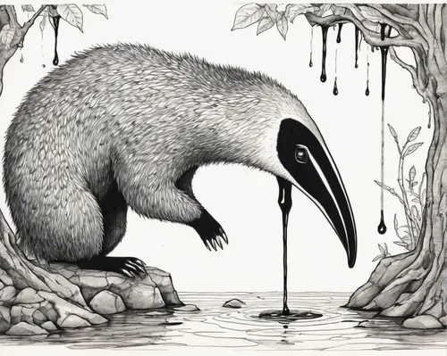 giant anteater,anteater,book illustration,cercopithecus neglectus,anthropomorphized animals,paraxerus,philomachus pugnax,marsupial,anodorhynchus,bird illustration,leuconotopicus,lophophanes cristatus,platypus,halichoerus grypus,illustration,temperowanie,reconstruction,hand-drawn illustration,coatimundi,phoenicurus ochruros,Illustration,Black and White,Black and White 34