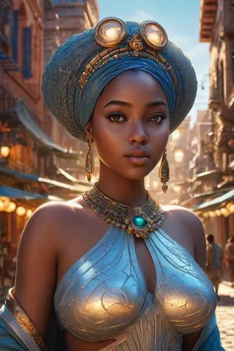 amazing looking young chubby Nubian voluptuous woman, cute, large eyes, city of glass, whimsical, intricate, audaciously detailed fantasy, 32 megapixels, 8K, HDR, charming, epic colors, light and shad