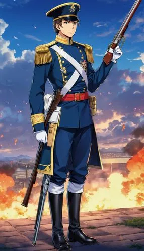 An image of a military uniform from the 1800s, in a soldier holding a musket,napoleon bonaparte,protected cruiser,napoleon i,military uniform,military officer,admiral von tromp,prussian,napoleon,frenc