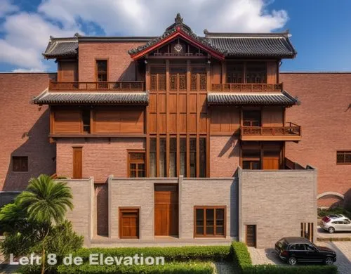asian architecture,vientiane,garden elevation,chinese architecture,roof tile,riad,exterior decoration,elevation,japanese architecture,art deco,architectural style,wooden facade,french building,two story house,loft,benin,iranian architecture,house hevelius,traditional building,persian architecture,Photography,General,Realistic