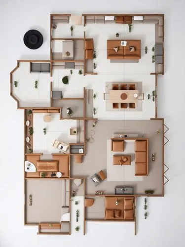 an aerial view of a house with several living room furniture,floorplan home,floorplans,an apartment,apartment,shared apartment,house floorplan,Photography,General,Realistic