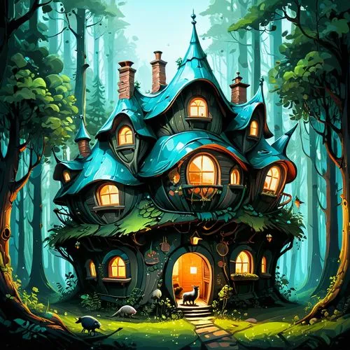 house in the forest,witch's house,fairy house,forest house,little house,treehouses,witch house,tree house,treehouse,fairy village,dreamhouse,cottage,houses clipart,small house,whorwood,fairy tale castle,log home,lodgings,lonely house,house silhouette,Conceptual Art,Fantasy,Fantasy 21