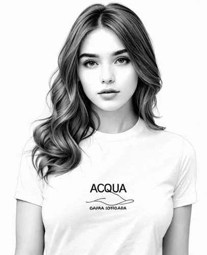 女生，白色衬衫，黑白，线稿，线条艺术,a  poses for a po wearing her acqua t - shirt,acuvue,aquella,acacia,aquacade,acuity,acqui,Design Sketch,Design Sketch,Detailed Outline