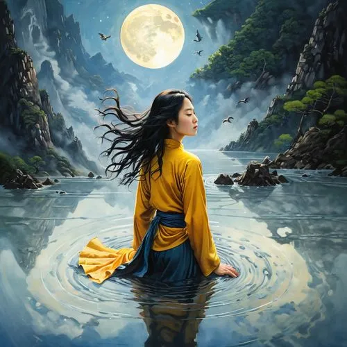 world digital painting,chuseok,water lotus,mulan,rongfeng,moondragon,fantasy picture,ugetsu,shunju,kunqu,inuyasha,jianxing,girl on the river,taoism,yanzhao,hanfu,xiaojian,yangmei,xiaohui,digital painting,Conceptual Art,Oil color,Oil Color 05