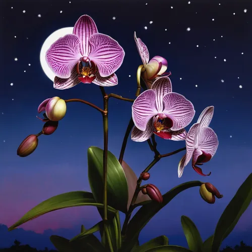 Write a romantic poem about a mixed orchid blooming under moonlight.,orchids,wild orchid,phalaenopsis,flowers png,moth orchid,mixed orchid,phalaenopsis sanderiana,orchid,phalaenopsis equestris,iris fa