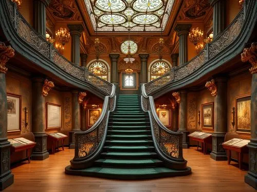 hallway,staircase,teylers,art gallery,staircases,ornate room,outside staircase,rijksmuseum,stairway,victorian room,entrance hall,gallery,winding staircase,victorian,emporium,corridors,driehaus,mauritshuis,victorians,victorian style,Photography,General,Realistic