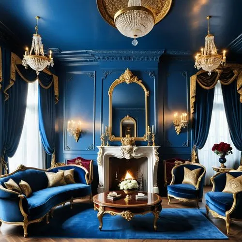 blue room,ornate room,victorian room,opulently,royal interior,opulent,Photography,General,Realistic