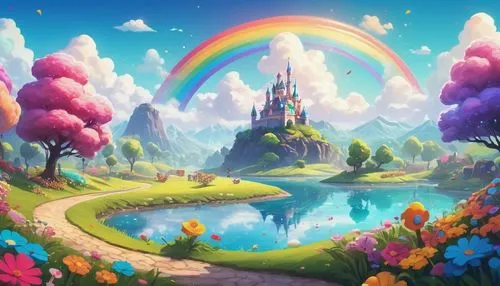 fairy world,fantasy landscape,rainbow world map,fairy village,unicorn background,rainbow background,fantasy world,children's background,fantasy picture,fairy tale castle,cartoon video game background,fairy forest,fairytale castle,rainbow pencil background,fairy chimney,3d fantasy,landscape background,magical adventure,wonderland,rainbow clouds,Conceptual Art,Graffiti Art,Graffiti Art 12