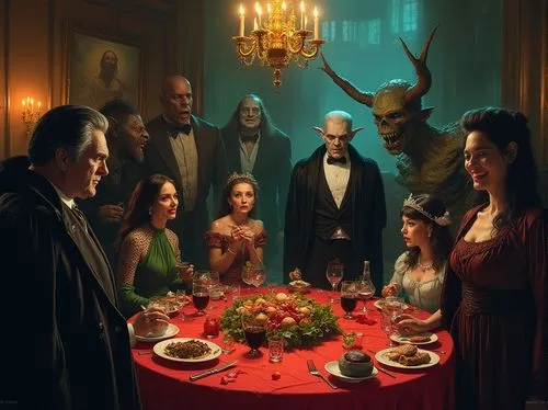 dinnerstein,downton,hannibal,dinner party,ilustrado,hannibalsson,clue,blandings,berberian,exclusive banquet,thanksgiving background,annibal,aristocrats,cluedo,succession,dixit,mysterium,godfather,stoker,unthanks,Conceptual Art,Oil color,Oil Color 04