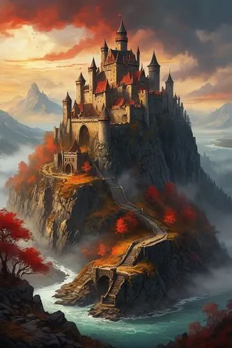 fantasy landscape,fantasy picture,castle of the corvin,knight's castle,medieval castle,castle keep,fantasy art,fairy tale castle,castel,forteresse,fairytale castle,beleriand,templar castle,castle,erebor,nargothrond,gondolin,castles,dragonlance,summit castle,Photography,General,Natural