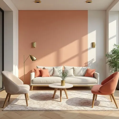 mahdavi,gold-pink earthy colors,sofa set,modern decor,sitting room,living room,apartment lounge,livingroom,mid century modern,contemporary decor,ochre,furnishings,soft furniture,anastassiades,minotti,aperol,3d rendering,modern minimalist lounge,cassina,interior design,Photography,General,Realistic