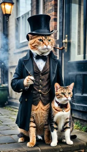 vintage cats,two cats,tuxedoes,victorian style,victorians,gentlemanly,Photography,General,Realistic