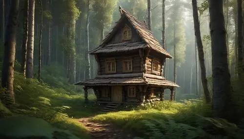 house in the forest,forest house,little house,tree house,witch's house,fairy house,lonely house,wooden house,small house,miniature house,treehouse,ancient house,witch house,treehouses,wooden hut,small cabin,log home,timber house,dreamhouse,log cabin,Conceptual Art,Fantasy,Fantasy 11