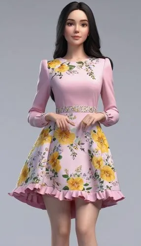 doll dress,cheongsam,dress doll,floral dress,a girl in a dress,dressup,Unique,3D,3D Character