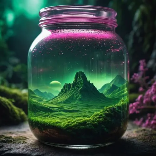 terrarium,marimo,nature background,jar,fantasy landscape,fantasy picture,Photography,General,Fantasy