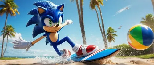 sonic the hedgehog,sega,samba,beach sports,summer background,beach background,april fools day background,full hd wallpaper,zoom background,beach ball,hedgehog child,3d rendered,png image,running fast,hedgehog,3d render,cartoon video game background,digital compositing,3d background,dive dee,Illustration,Retro,Retro 16