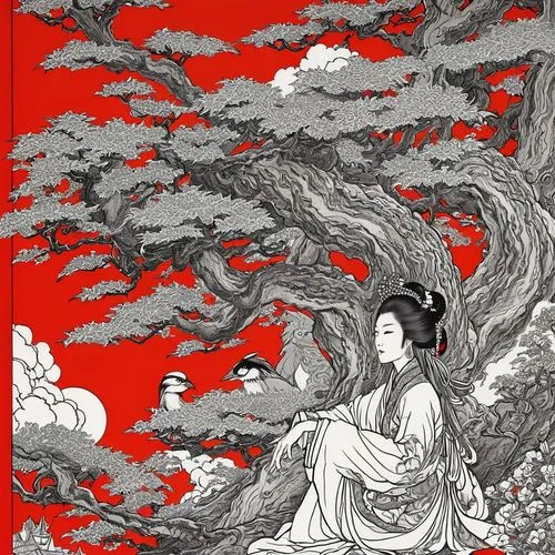 ukiyoe,ugetsu,amaterasu,tengu,kuangyin,shunju,Illustration,Black and White,Black and White 06