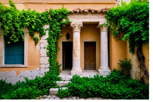 cortile,house with caryatids,sicily window,italianate,agrigento,masseria,corfu,mdina,loggia,lecce,zappeion,villa cortine palace,ancient house,syros,doric columns,greek island door,palladian,villa borghese,puglia,camondo,Conceptual Art,Sci-Fi,Sci-Fi 22