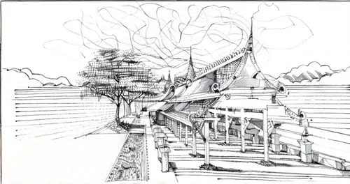 habitat 67,line drawing,industrial landscape,mono-line line art,cd cover,concept art,factory ship,game drawing,frame drawing,pencils,paper ship,mono line art,costa concordia,concrete plant,line-art,in