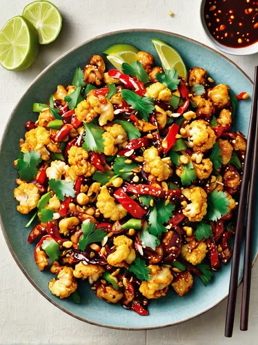 Kung Pao Cauliflower is a tasty, meatless dish. Serve it as an appetizer or as a main dish - you decide!,kung pao chicken,general tso's chicken,pad thai prawn,stir fried fish with sweet chili,stir-fri