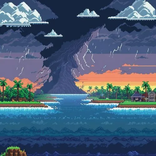 Pixel Art,mushroom island,an island far away landscape,krafla volcano,tropical island,coiba,dolphin coast,ocean paradise,tropical beach,tropical sea,lanikai,beach scenery,isla,terraformer,oceanian,wat