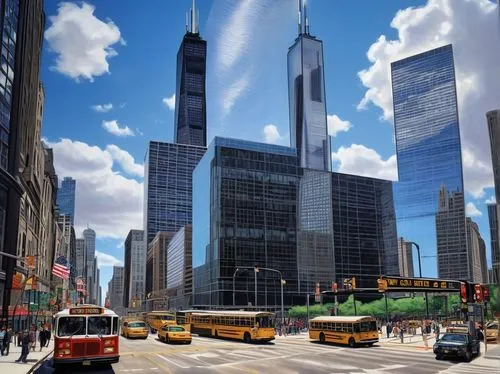 tall buildings,world trade center,tishman,1 wtc,freedom tower,citicorp,sears tower,ctbuh,financial district,chicago,new york,one world trade center,newyork,manhattanite,willis tower,nycticebus,manhattanites,skyscrapers,dearborn,kimmelman,Illustration,Realistic Fantasy,Realistic Fantasy 11